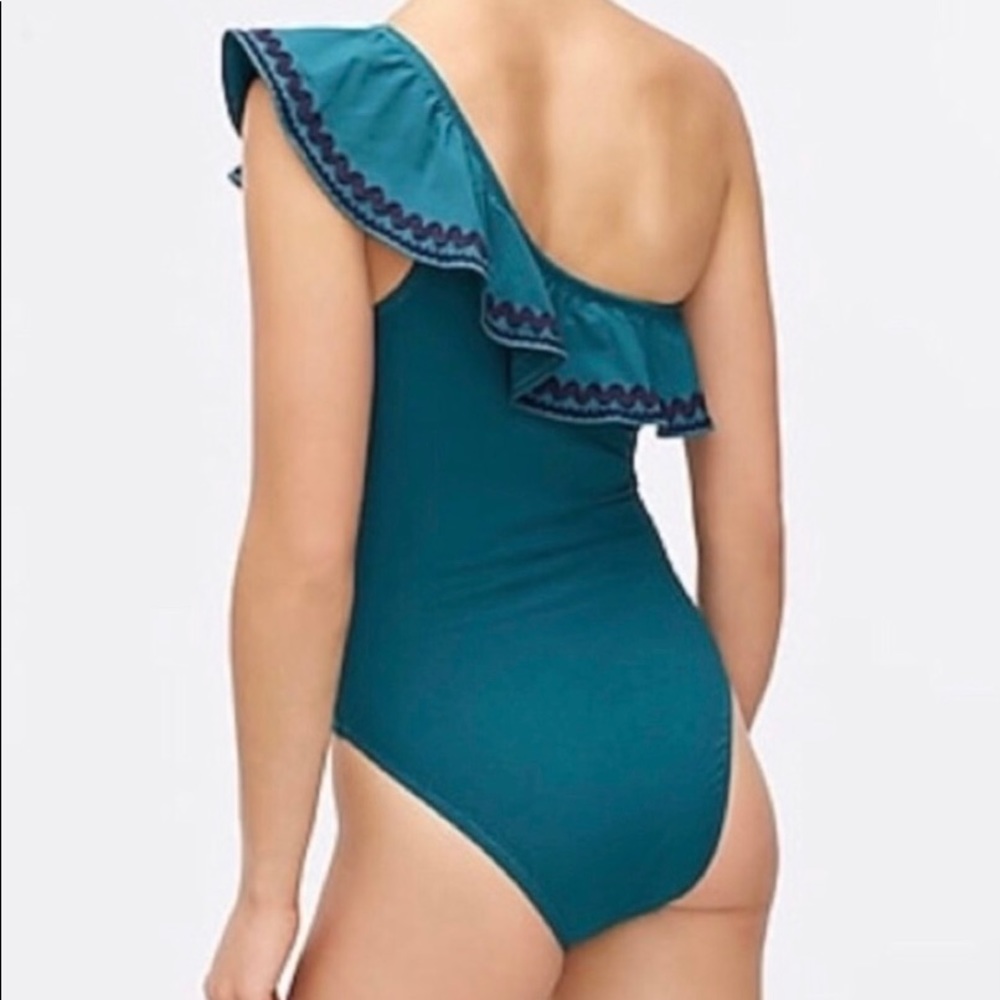 J Crew One-Shoulder Ruffle Tank One-Piece Swimsuit Size 6 Turquoise